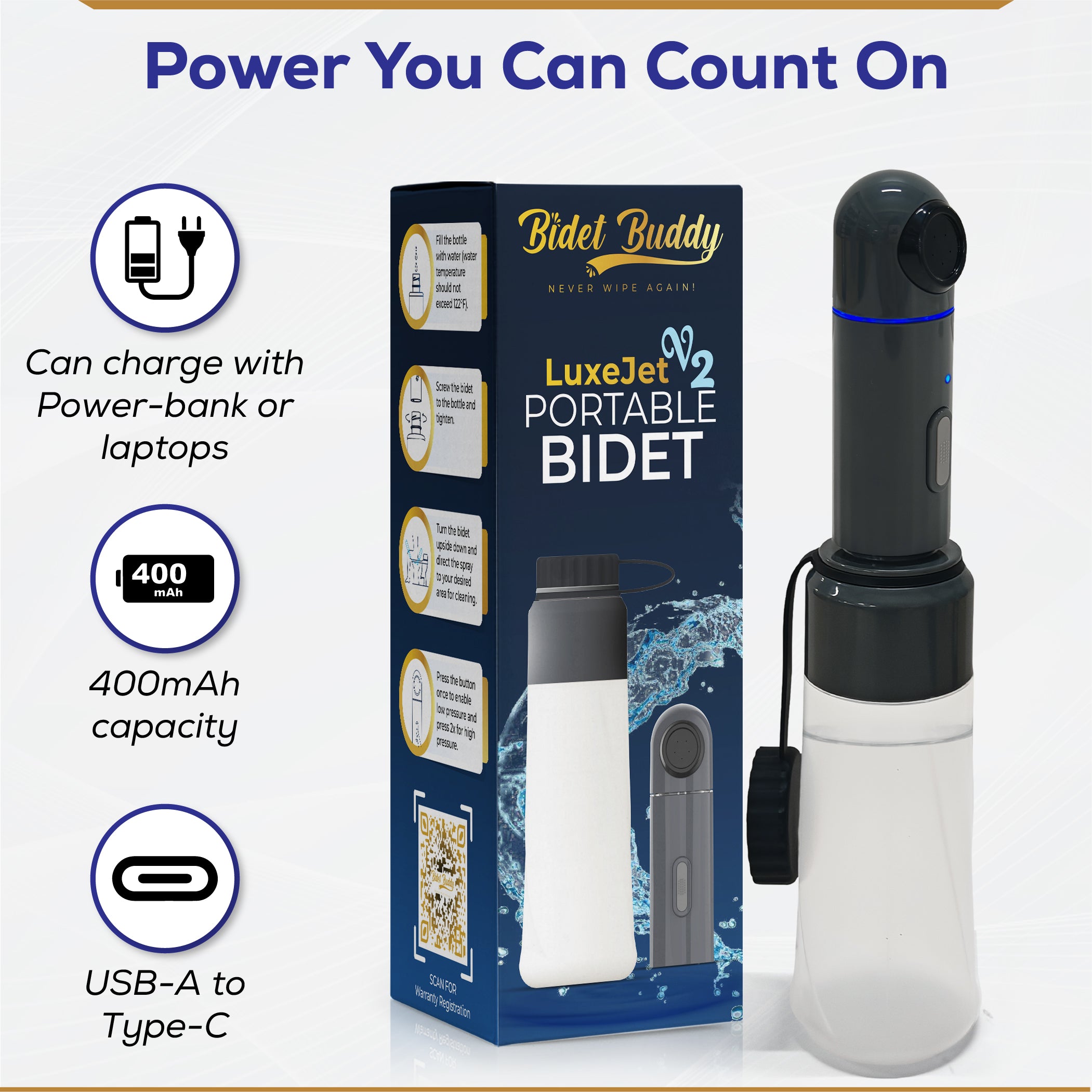 LuxeJet V2 rechargeable portable bidet by Bidet Buddy