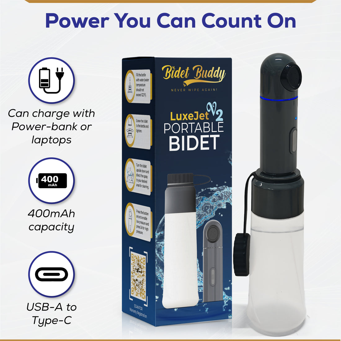 LuxeJet V2 Portable Bidet (Factory Blemished)