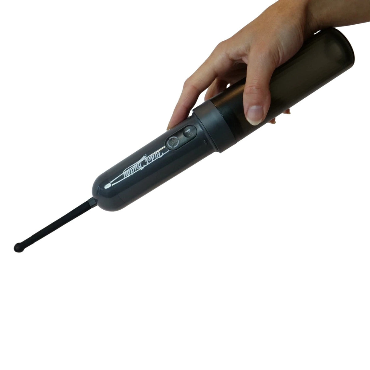 GoFlow Portable Bidet in black held in hand with nozzle extended