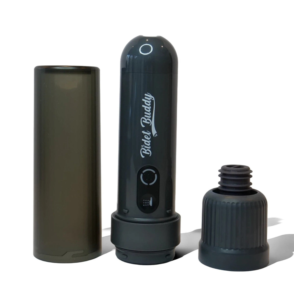 GoFlow Portable Bidet in black — travel cap, device and bottle adapter